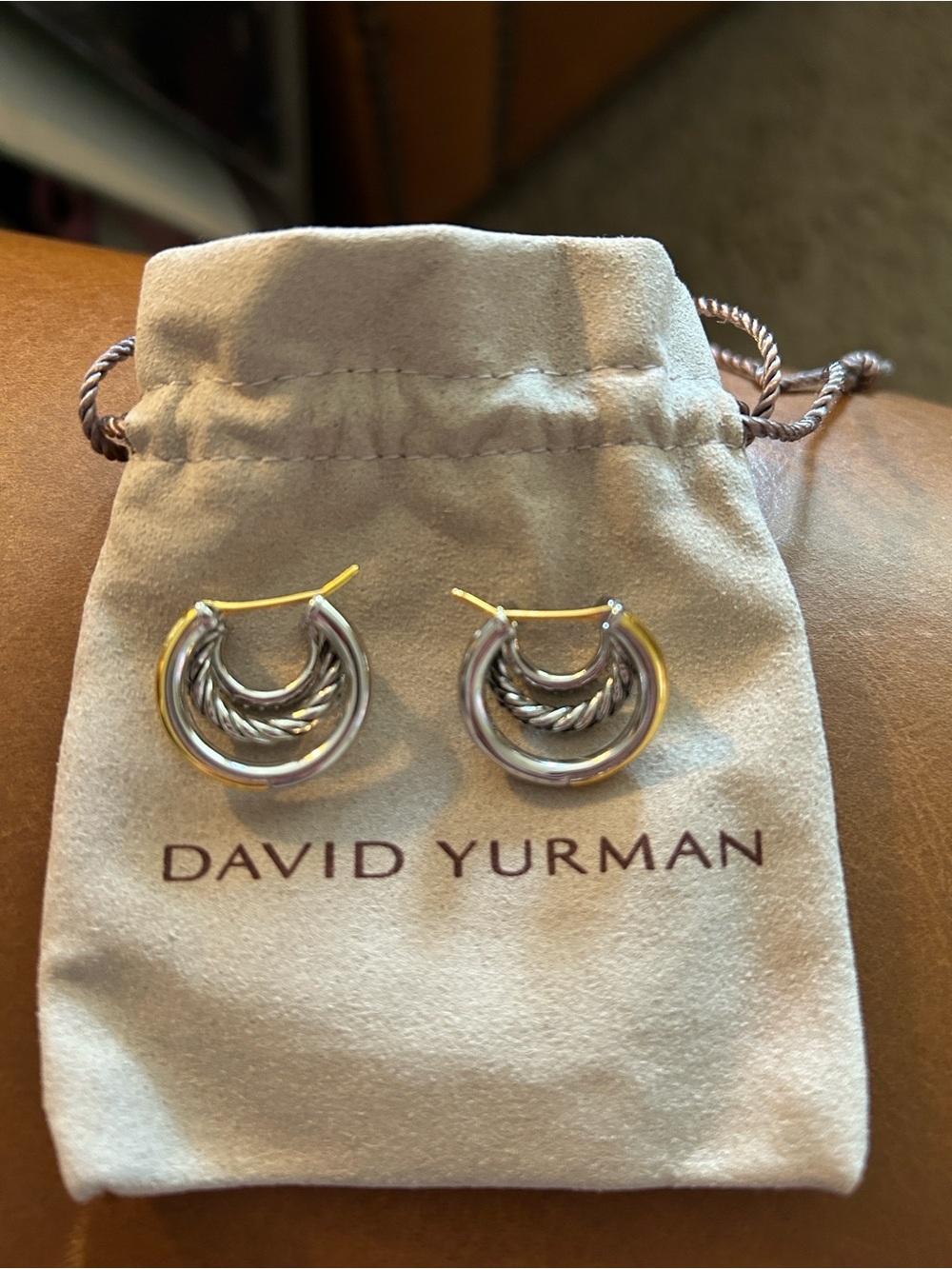 David Yurman Pave and 925/750 Three Cable  Hoop Earrings - Picture 3 of 8
